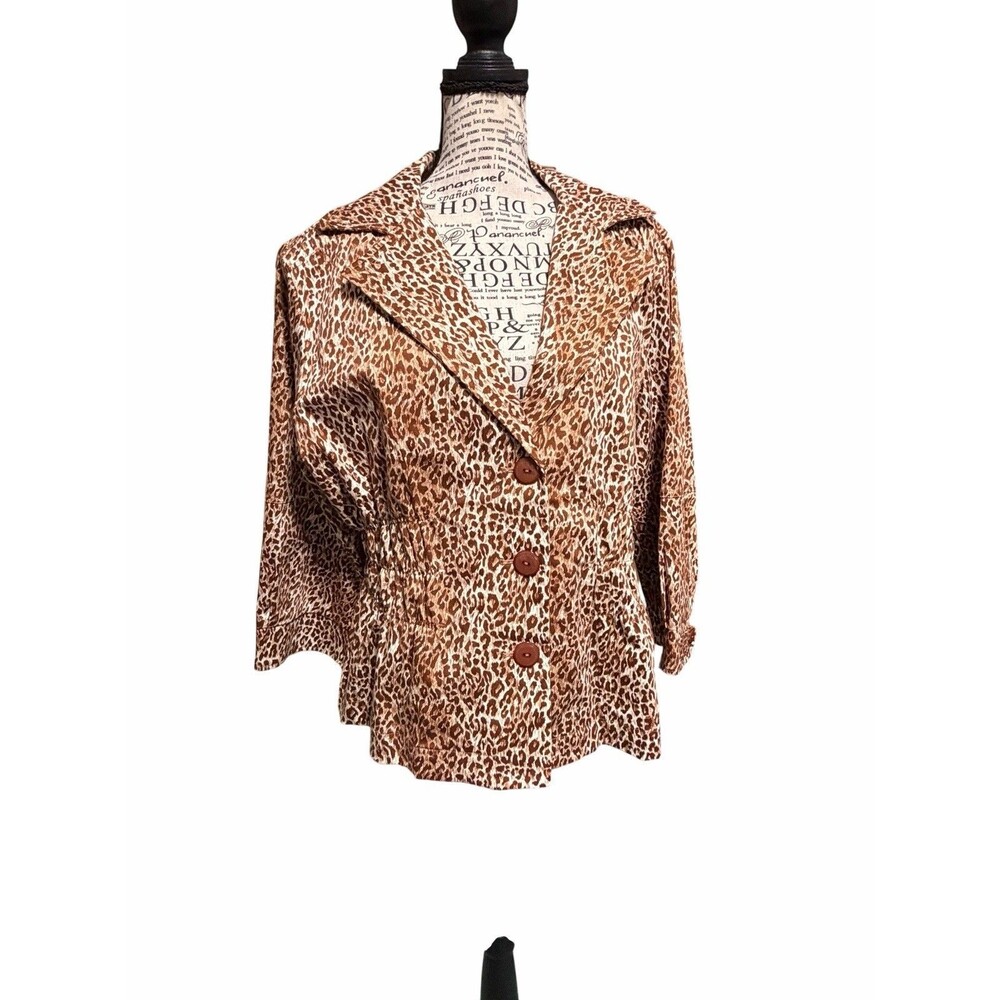 Joan Rivers Cheetah / Animal Print Jacket~ 3/4 Sleeves~ Size XL Stretchy Office